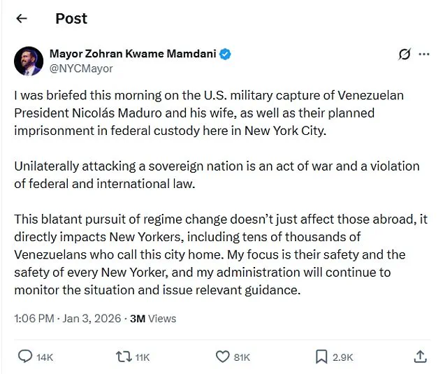 Late-Breaking: Zohran Mamdani Condemns Trump's Venezuela Move as 'Act of War,' Ends Bromance as Tensions Escalate