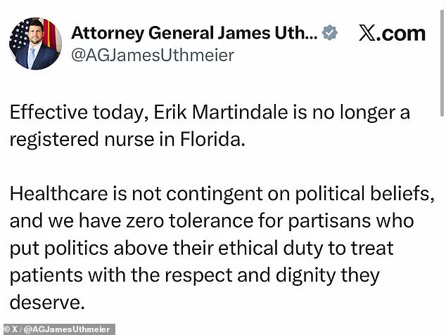 Florida Nurse Erik Martindale Relinquishes License Over MAGA-Related Posts, Attorney General Confirms Amid Healthcare Ethics Debate