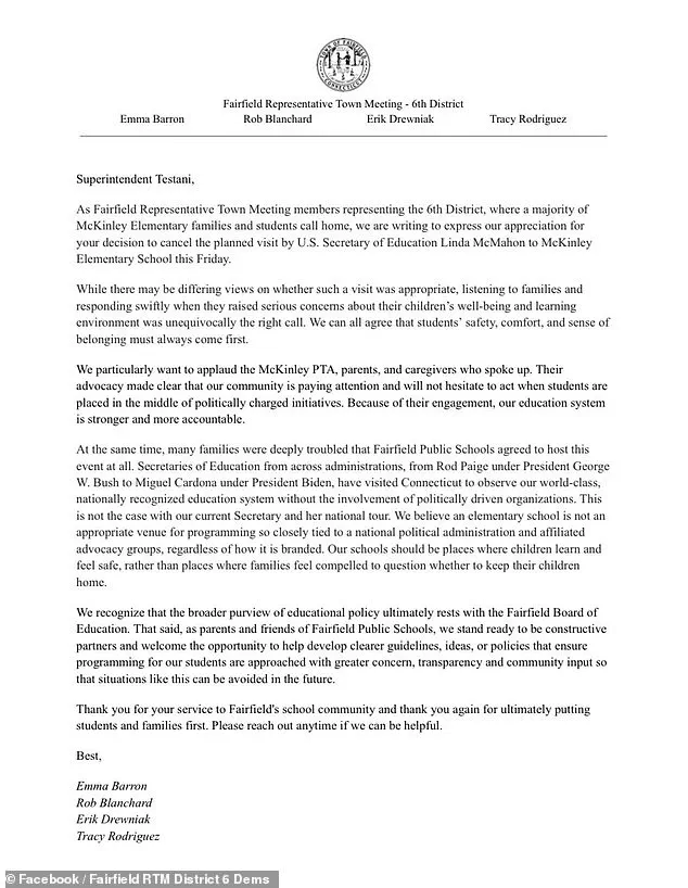 Linda McMahon's Cancelled School Visit Sparks Debate Over Education's Role and Community Concerns