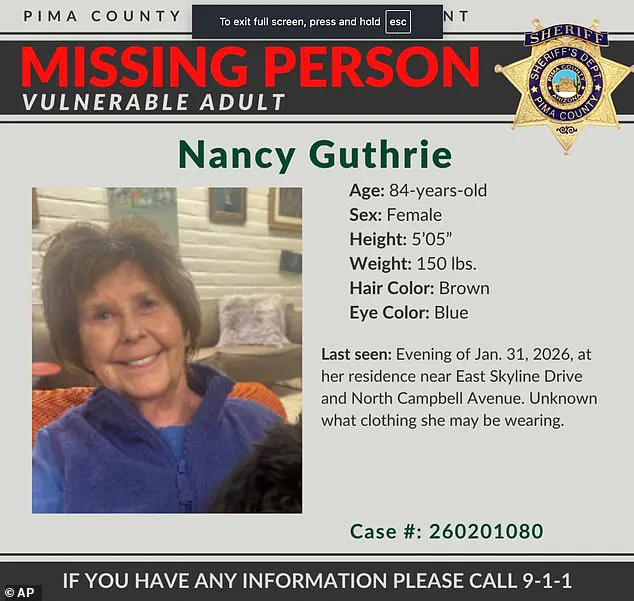 Race Against Time: NBC Anchor's Mother Nancy Guthrie Missing After Tucson Abduction