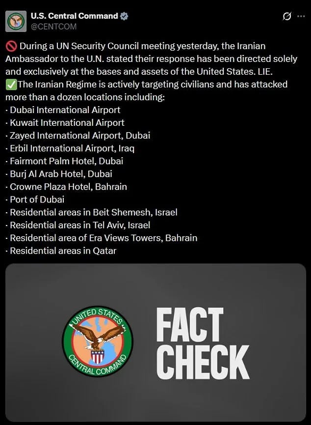 US Accuses Iran of Lying About Military Targets, Citing Civilian Strikes in Dubai and Tel Aviv