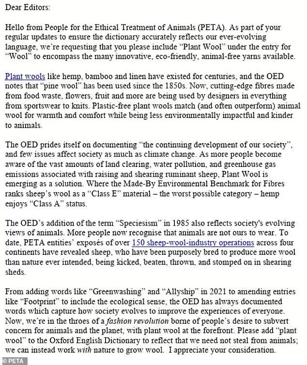 Oxford English Dictionary Under Fire: PETA Pushes to Redefine 'Wool' to Include Plant-Based Alternatives