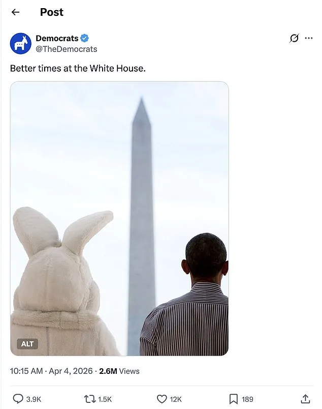 Democratic Party Faces Backlash Over Biden Omission in Easter Post Featuring Obama and Easter Bunny