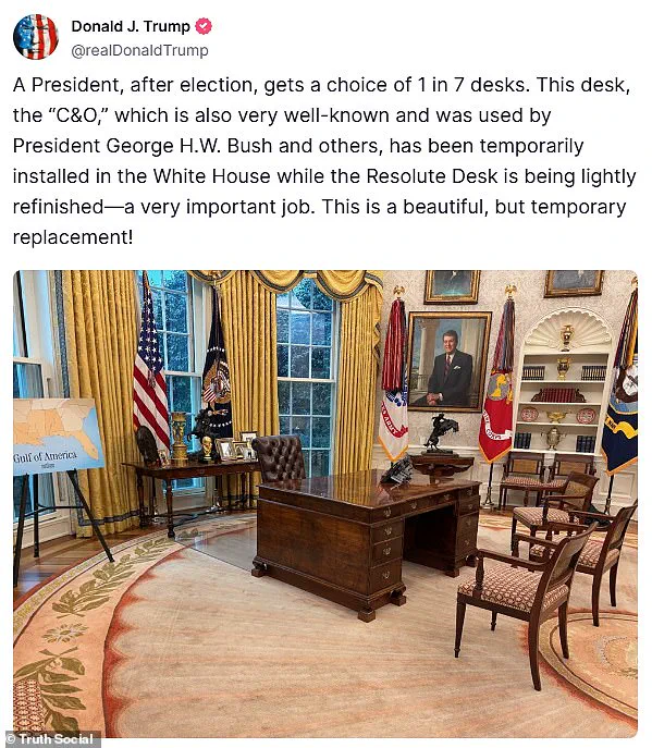 Donald Trump moves Resolute Desk out of Oval Office after Elon Musk's son left a 'gift'