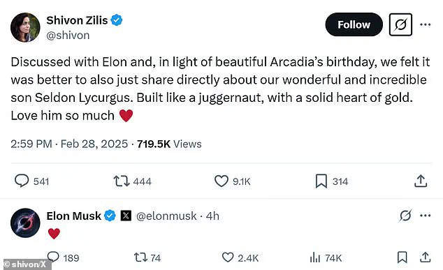 Elon Musk's Partner Shivon Zilis Gives Birth to Their Fourth Child, Seldon Lycurg